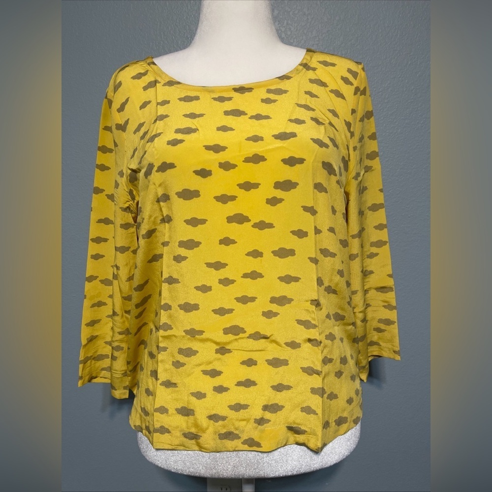 Maeve Anthropologie Mustard Abstract Print Top Artcore Teachercore Blouse Sz M
